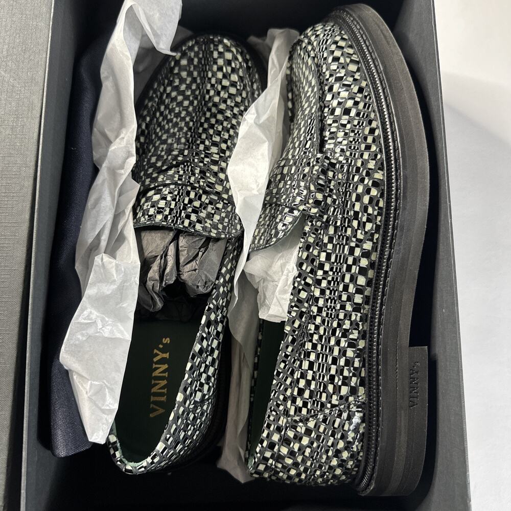Mens VINNY'S "Vinnee" Leather Penny Loafers Silver 43 US 10 CROC
